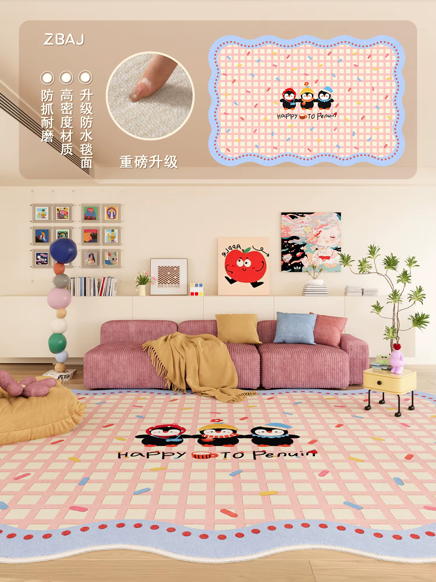 Tapis de décoration de chambre à coucher couleur Dopamine, rose, en peluche épaisse, pour salon, tap