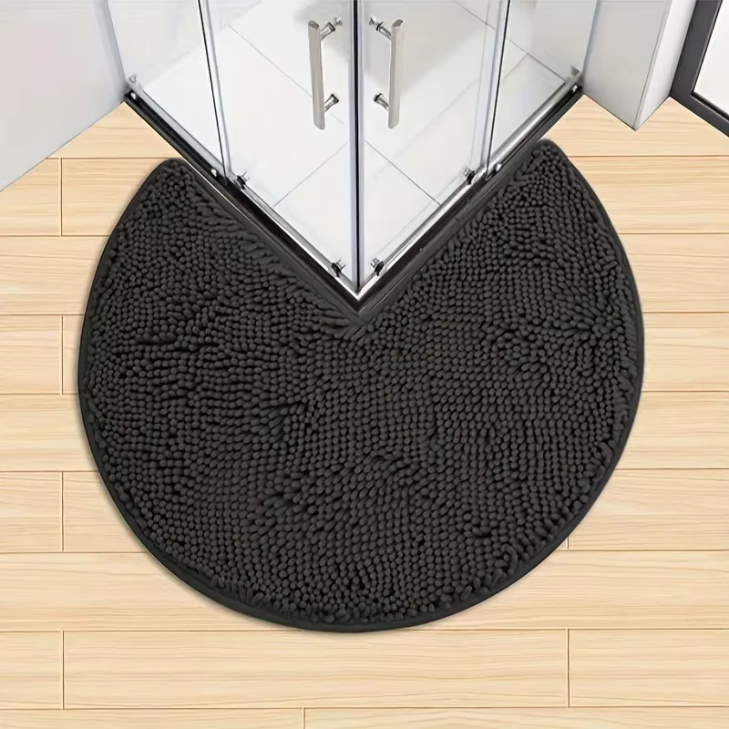 Tapis de bain épais d'angle circulaire, antidérapant, absorbant l'eau, couleur unie, en forme de L, 