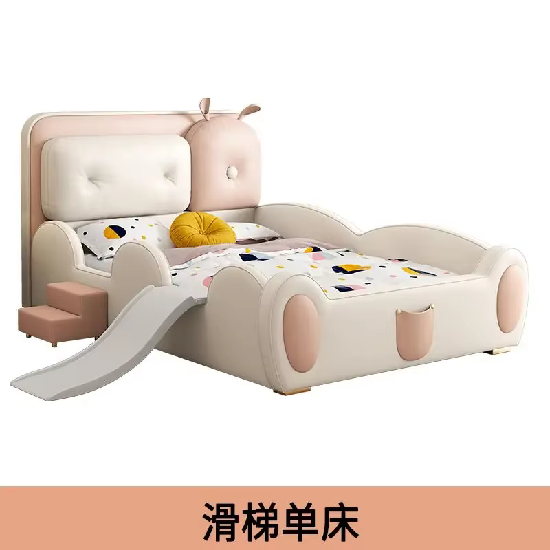 Lit simple pour enfants 120x200cm, avec toboggan de clôture, pour garçons et filles, tête de lit, do