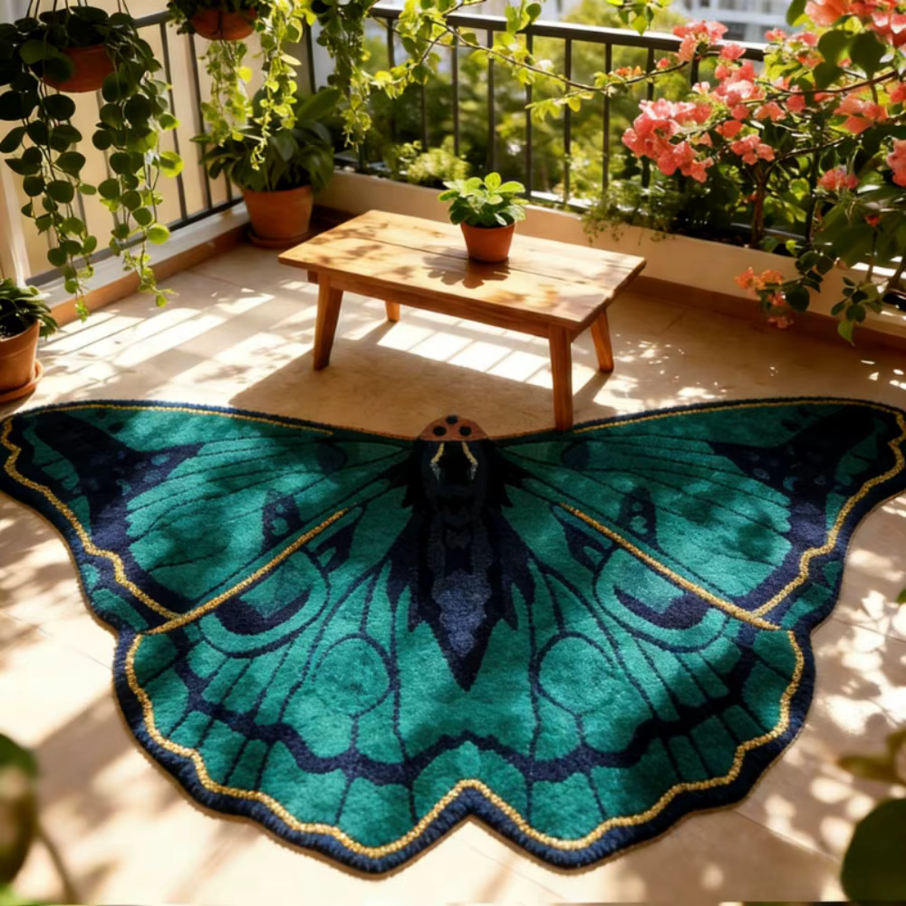 Tapis VIKAMA Vintage vert à motif papillon, antidérapant, résistant à la saleté. Tapis moelleux pour