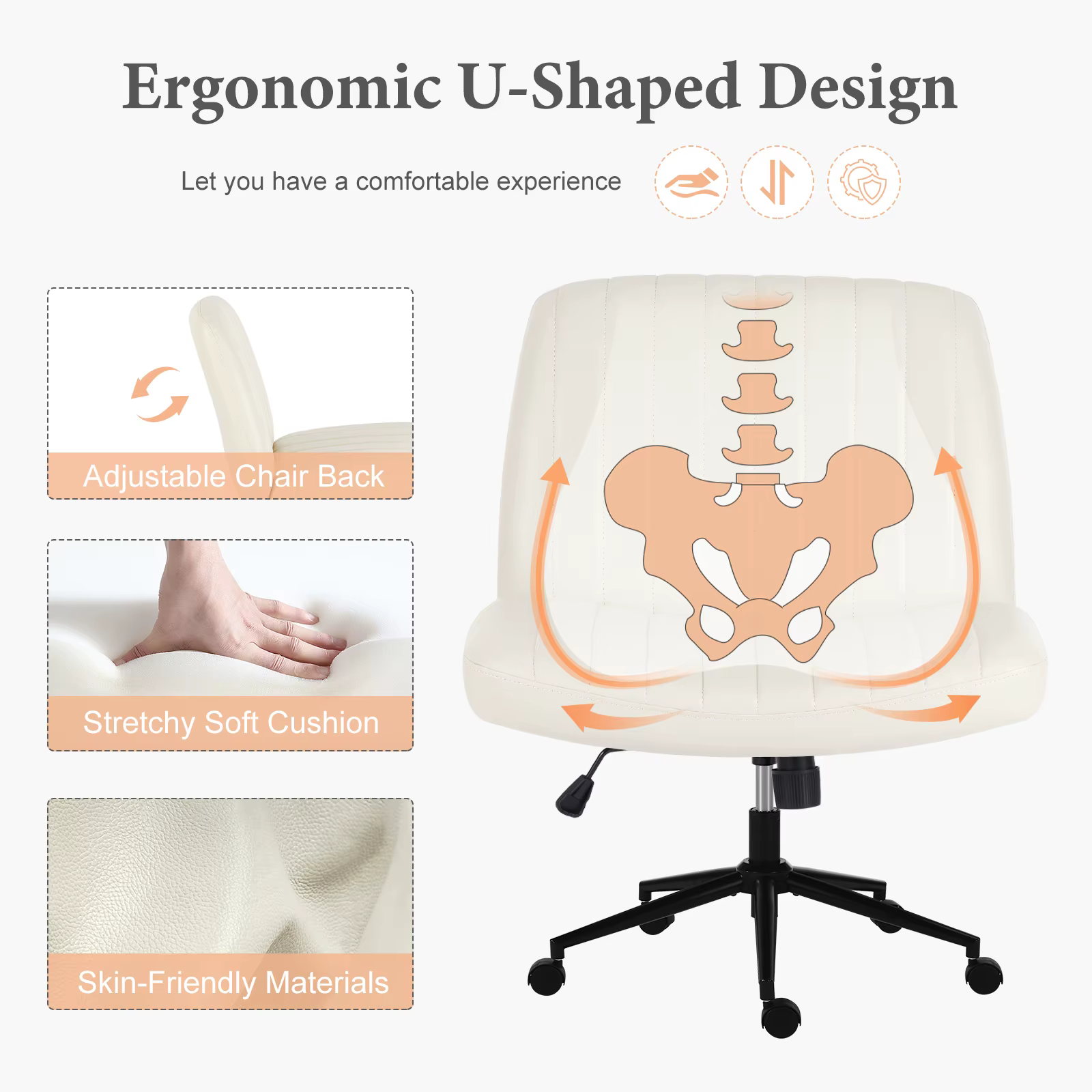 JHK chaises de bureau croisées sans accoudoirs avec roulettes chaise de bureau pivotante en cuir PU 