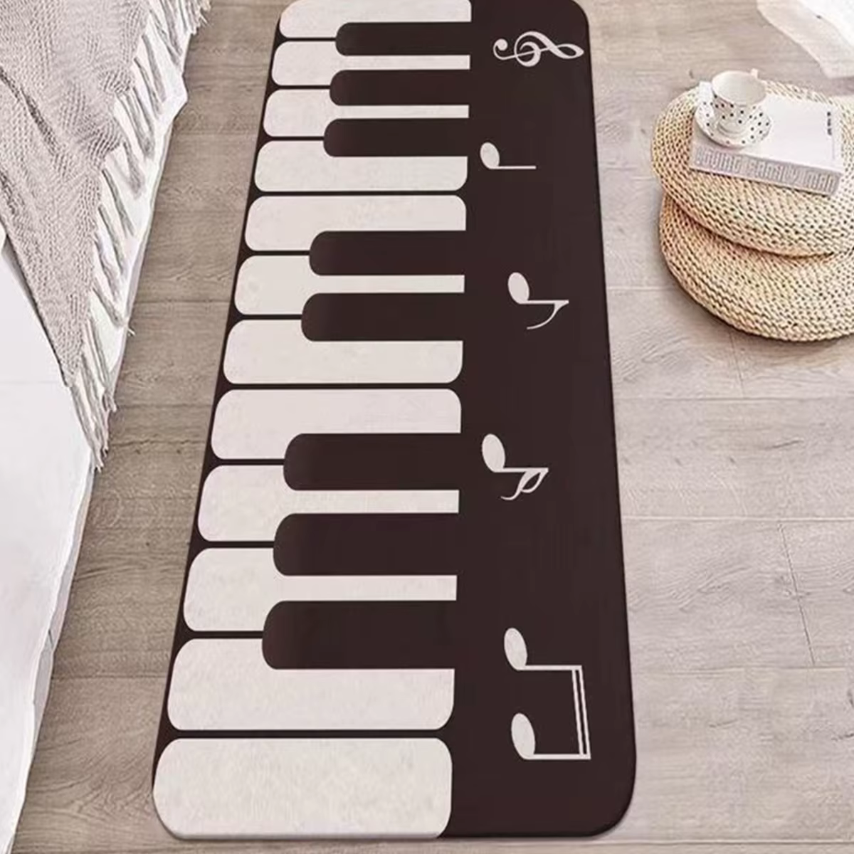 Noir blanc Piano chambre tapis cristal velours anti-dérapant tapis de sol chambre tête de lit tapis