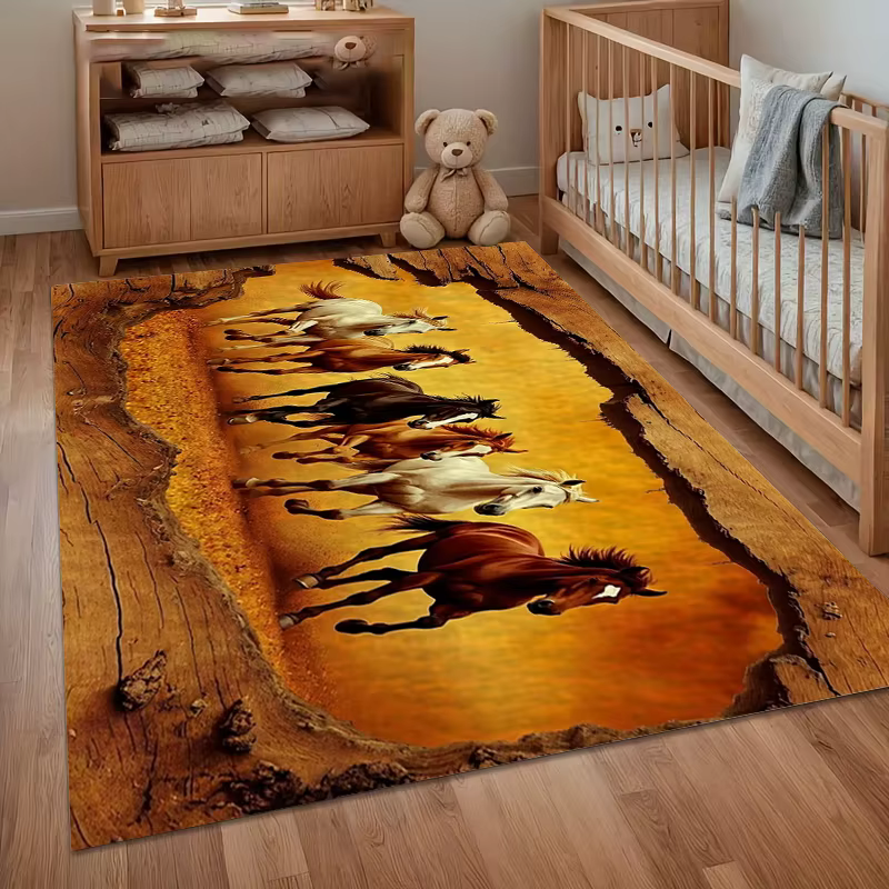 Tapis de sol vintage Western motif herbe de chevaux, antidérapant et doux, pour salon, chambre, entr