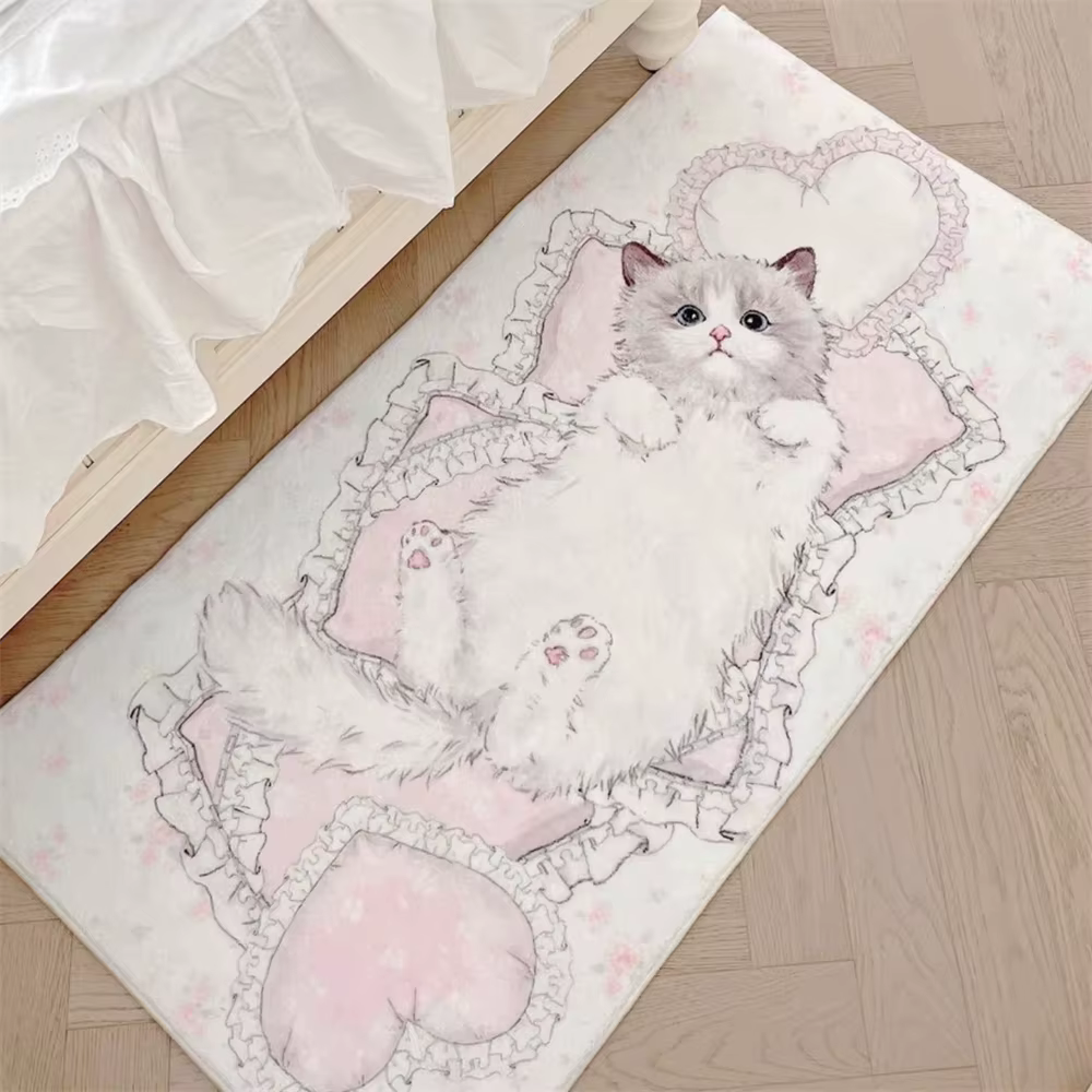 Tapis de chevet de dessin animé mignon, lavable en Machine, pour chambre à coucher, Table basse, tap