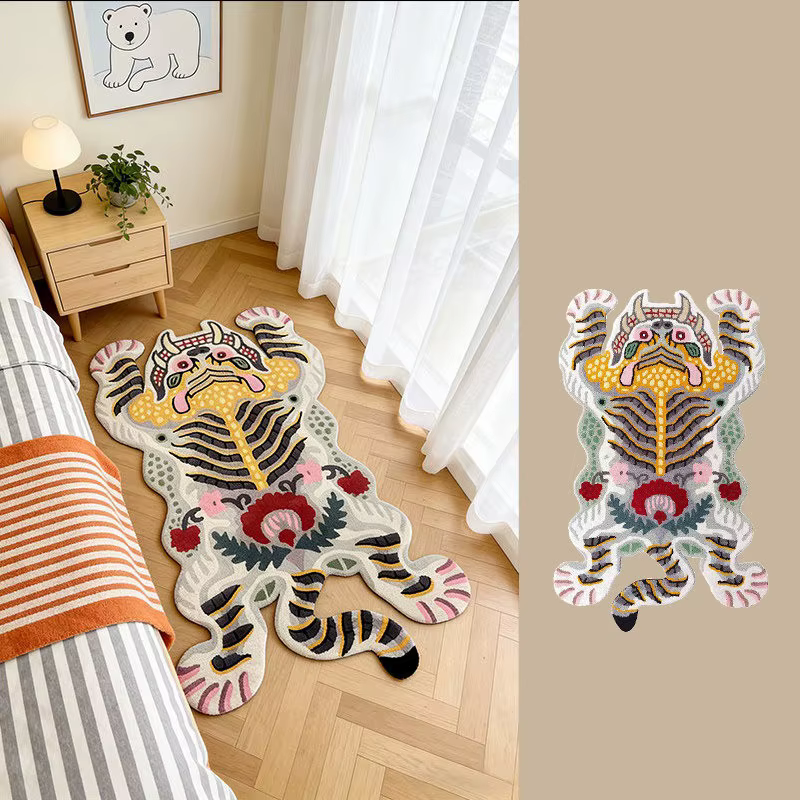 Tapis de chambre doux et moelleux en fausse fourrure de cachemire, tapis de sol irrégulier motif tig
