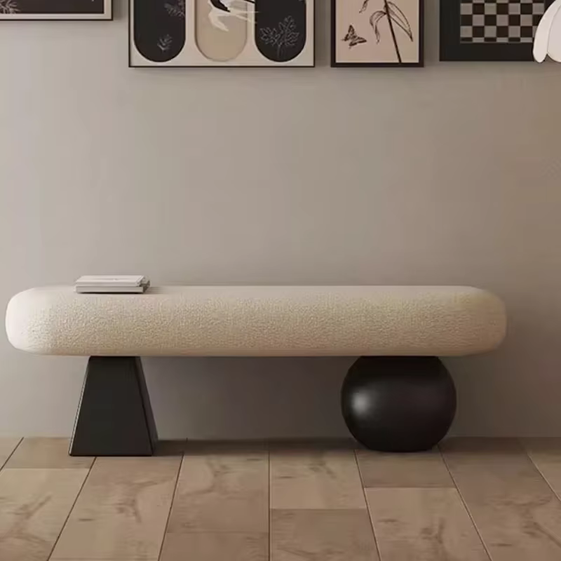 Banc d'entrée Art Déco moderne avec rembourrage Bouclé, design unique et élégant, banc d'appoint con