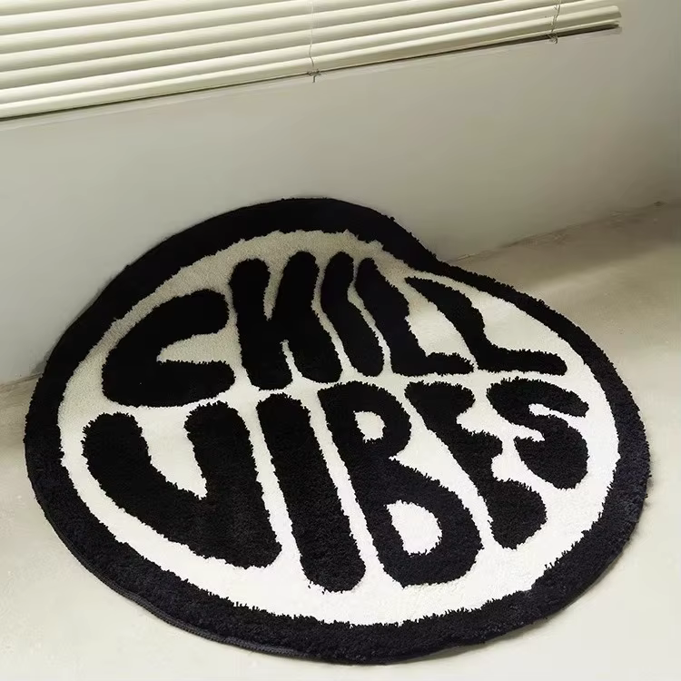 Tapis rond épais en peluche pour décoration de chambre à coucher, noir et blanc, tapis de sol de sal