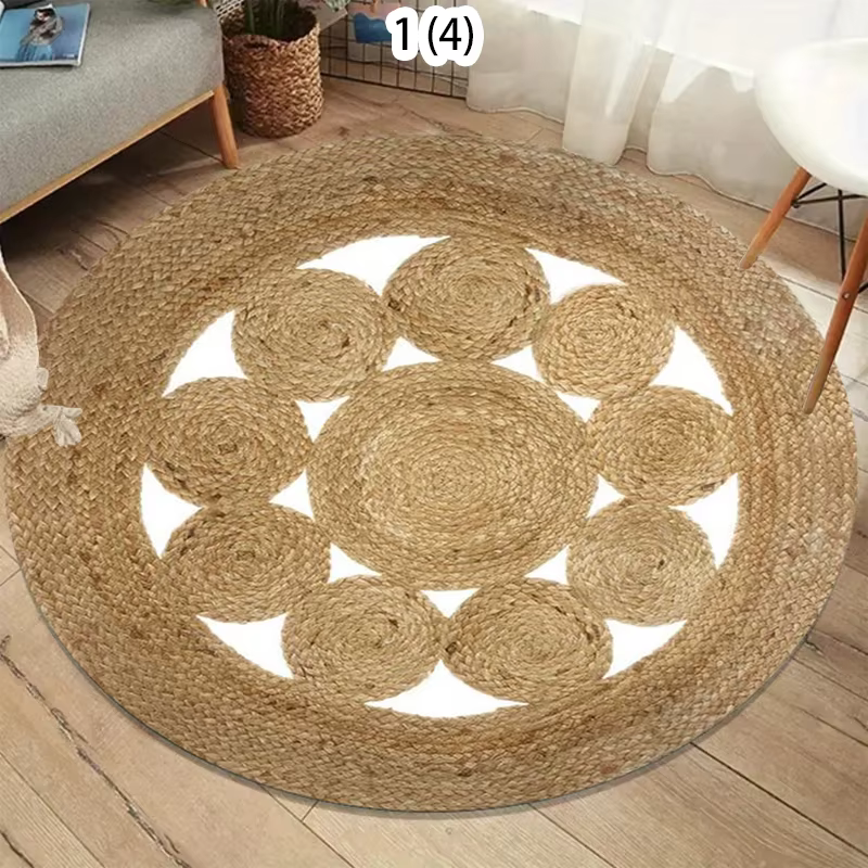 Tapis circulaire à motifs en bois, tapis bohème doux et unique, tapis antidérapant pour intérieur, t