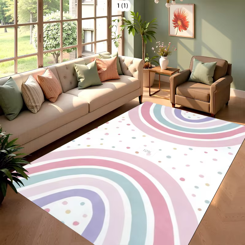 Tapis Bohème Arc-en-ciel, Tapis Coloré à Pois Arc-en-ciel, Tapis Doux Antidérapant pour Chambre à Co