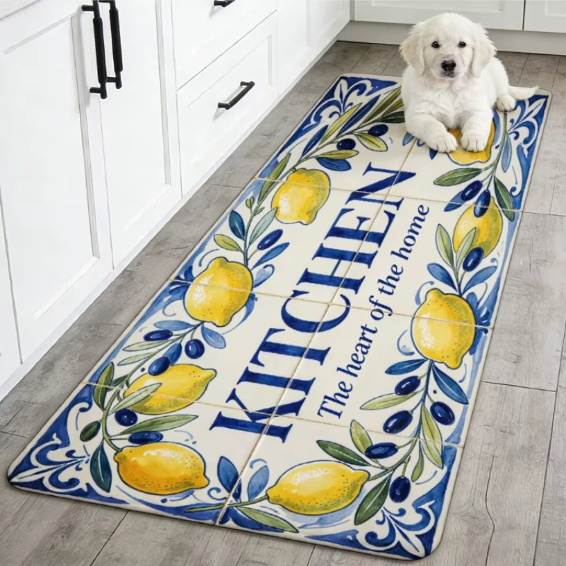KITCHEN The heart of the home Tapis de couloir imprimé citron, tapis antidérapant, lavable et durabl
