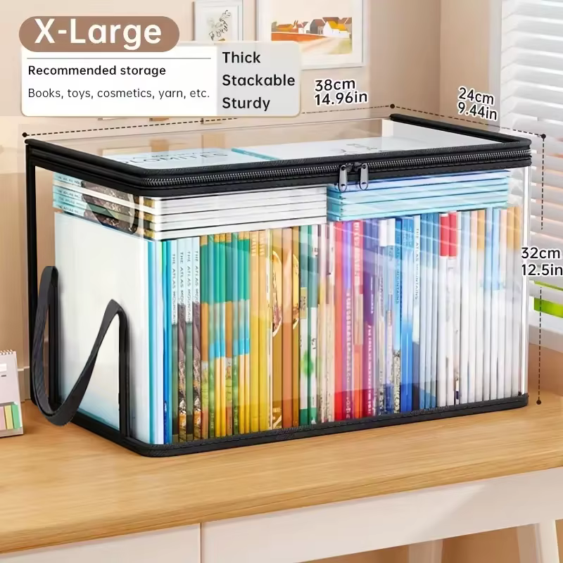 Boîte de rangement en PVC transparent | Couvercle rabattable et fenêtre de vue | Organisateur mu