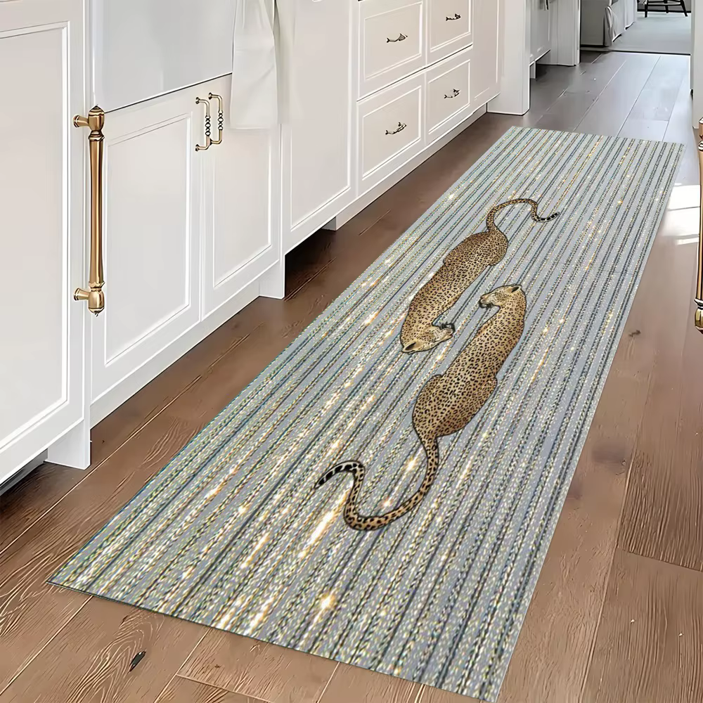 Preppy Pink Leopard Long Runner Rug Non Slip Washable Kitchen Mat Green White Checkerboard Cheetah H