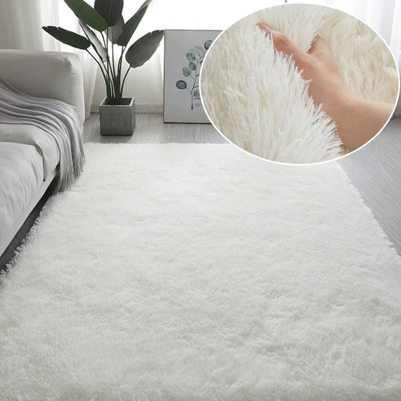 Tapis Shaggy doux pour salon, tapis moelleux pour enfants, grand tapis en peluche Beige pour chambre