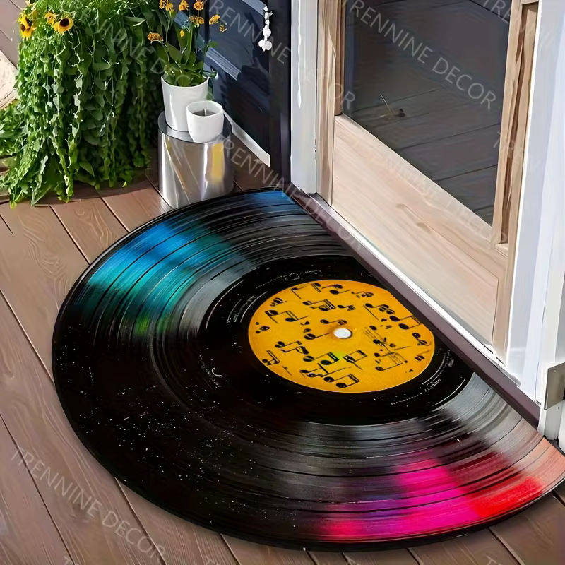 Tapis demi-rond rétro en vinyle noir et rouge, décoration de maison, entrée, porte, classique, nosta
