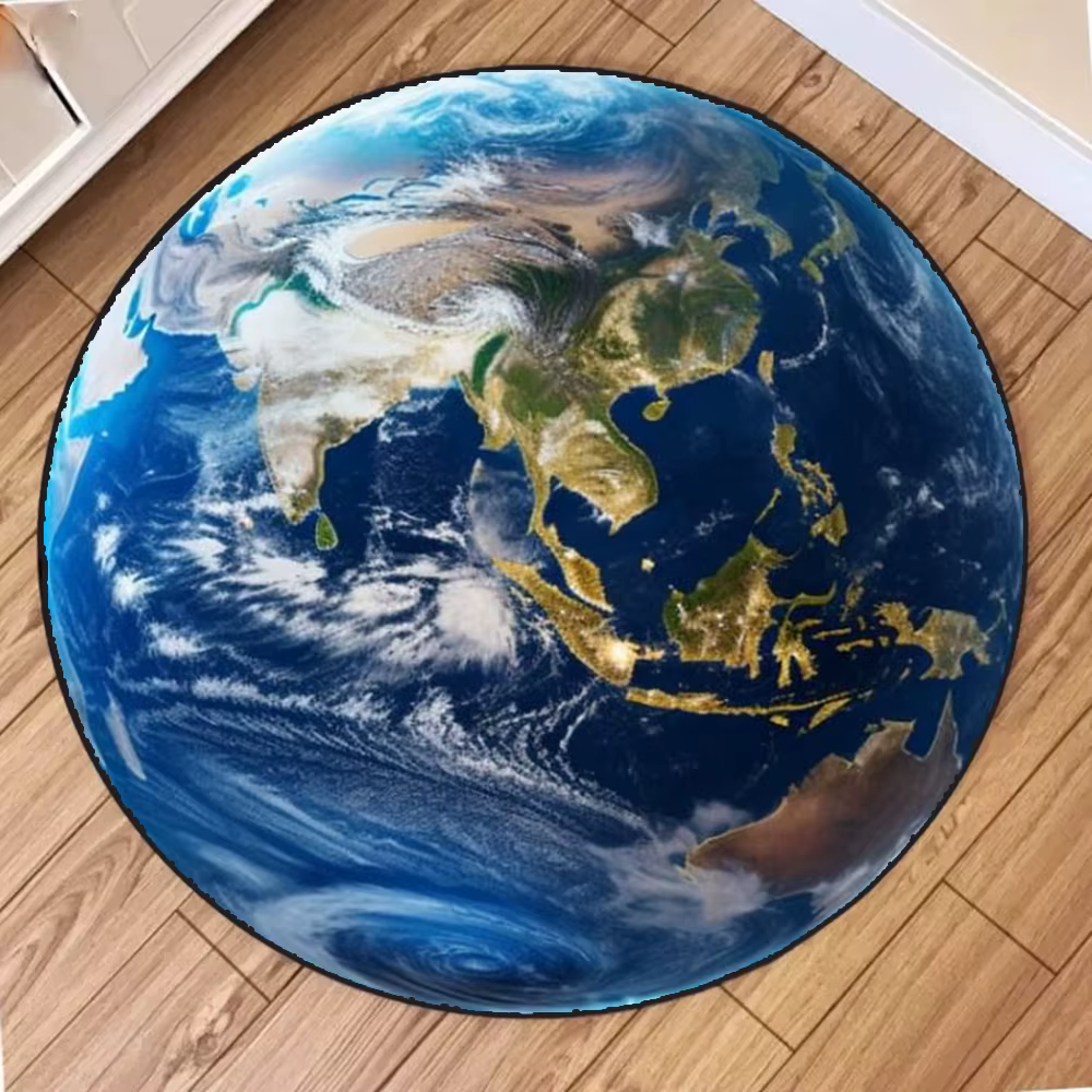 Tapis rond créatif imprimé terre et lune, tapis de sol circulaire de personnalité, pour salon, chamb