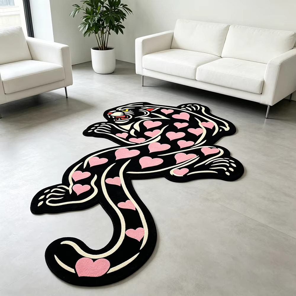 Tapis rose léopard de forme irrégulière, décoration de maison créative et unique, pour le salon, tap