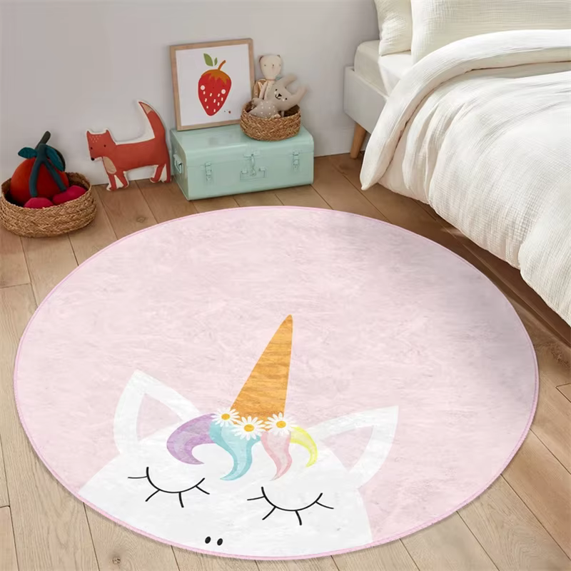 Tapis rond floral licorne, tapis de sol antidérapant motif cheval, tapis circulaire doux antidérapan