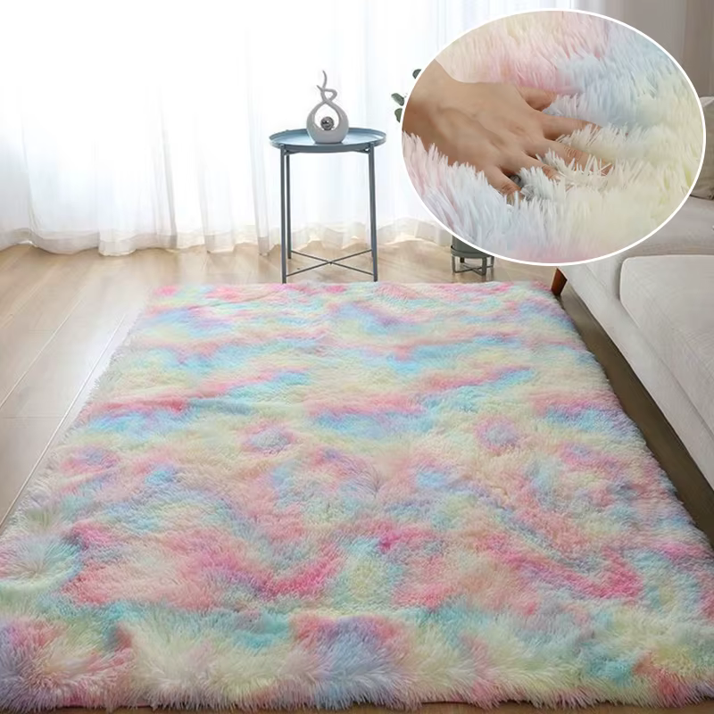 Tapis arc-en-ciel poilu pour chambre d'enfants tapis en fourrure douce salon enfants chambre de bébé