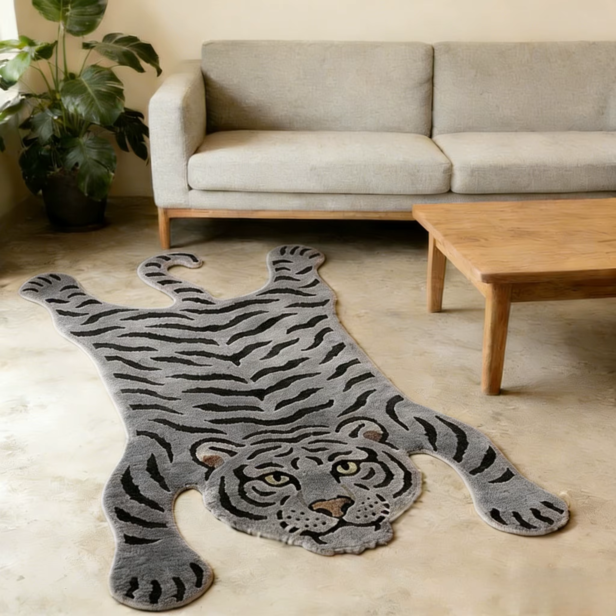 Tapis à motif tigre pour chambre à coucher, forme irrégulière, décoration de salon, tapis épais en p