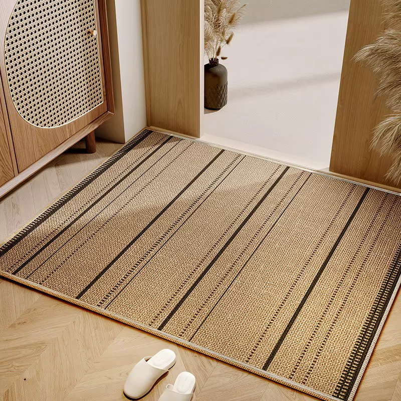 Paillasson géométrique moderne en damier, tapis d'entrée noir et Beige avec tapis de sol antidérapan