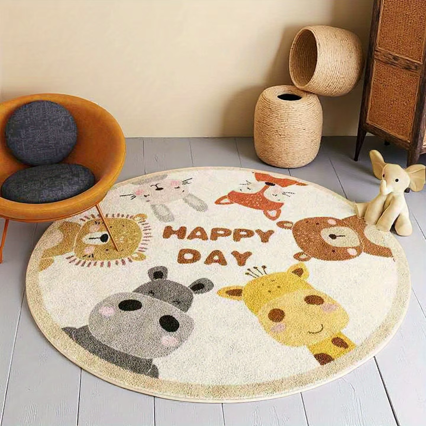 Tapis rond en forme d'animal de dessin animé, tapis de sol doux antidérapant pour chambre à coucher,