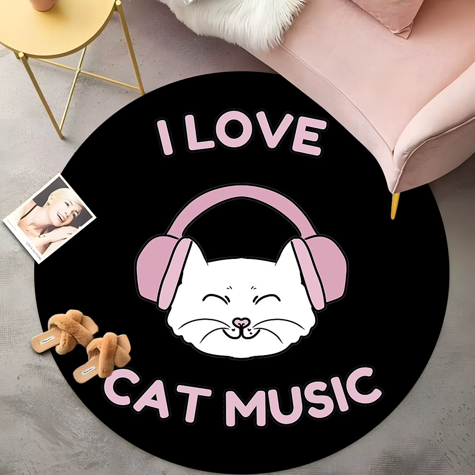 Tapis rond de musique personnalisé en flanelle douce, antidérapant, personnalisable, pour canapé, ch