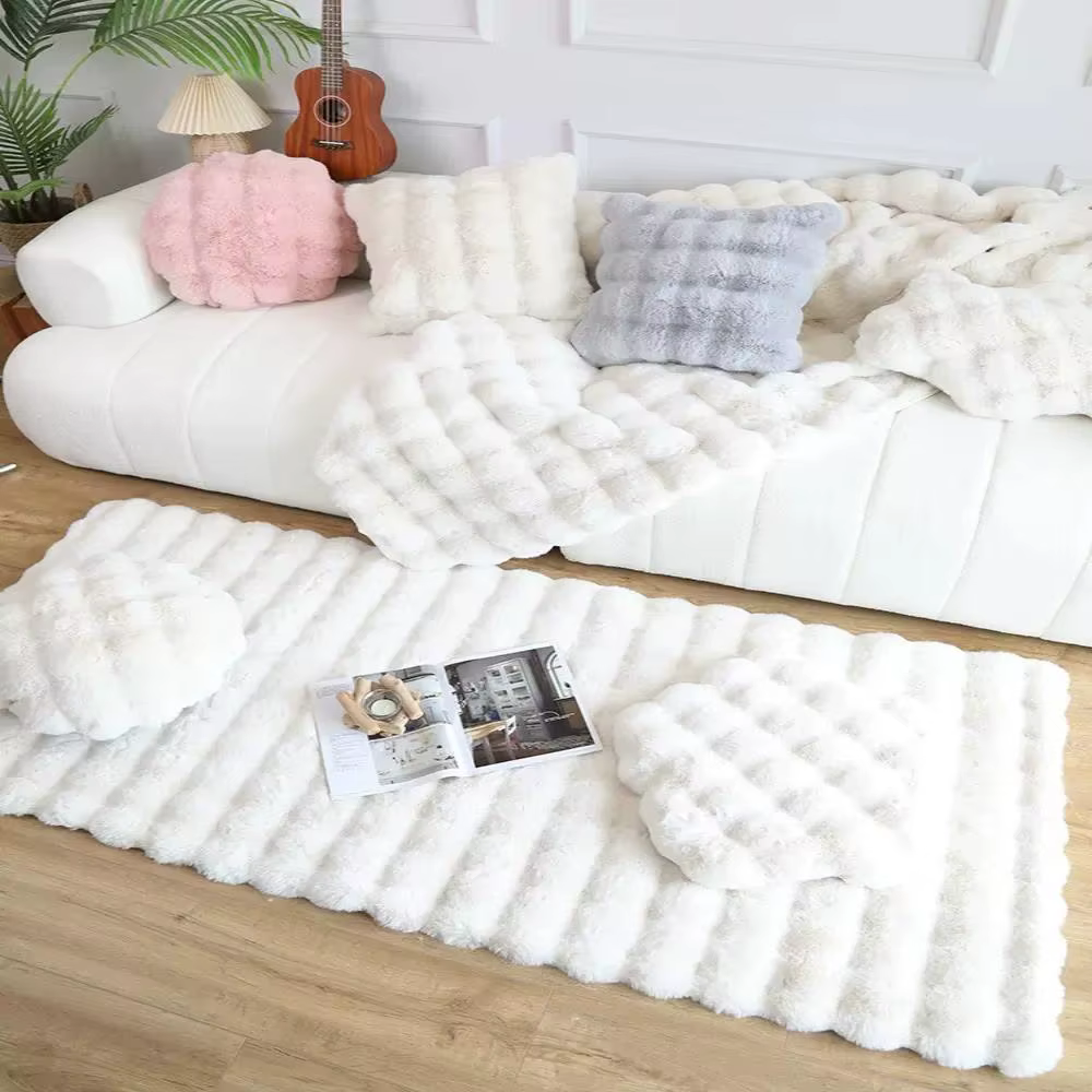Tapis en fourrure de lapin, doux, épais, antidérapant, imperméable, lavable en machine, pour la déco