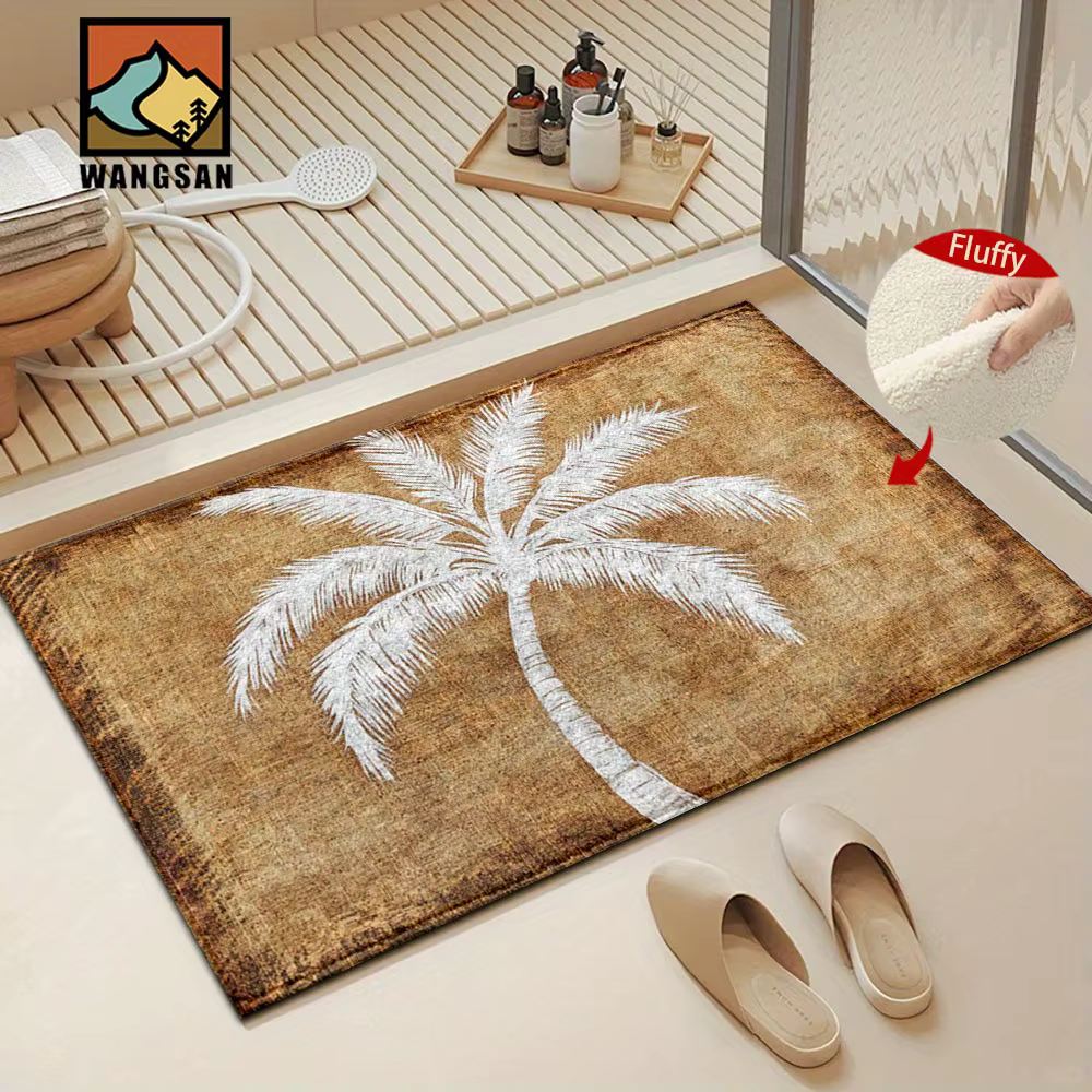 VIKAMA – paillasson à motif de palmier, tapis doux en peluche pour chambre à coucher, cuisine, salle