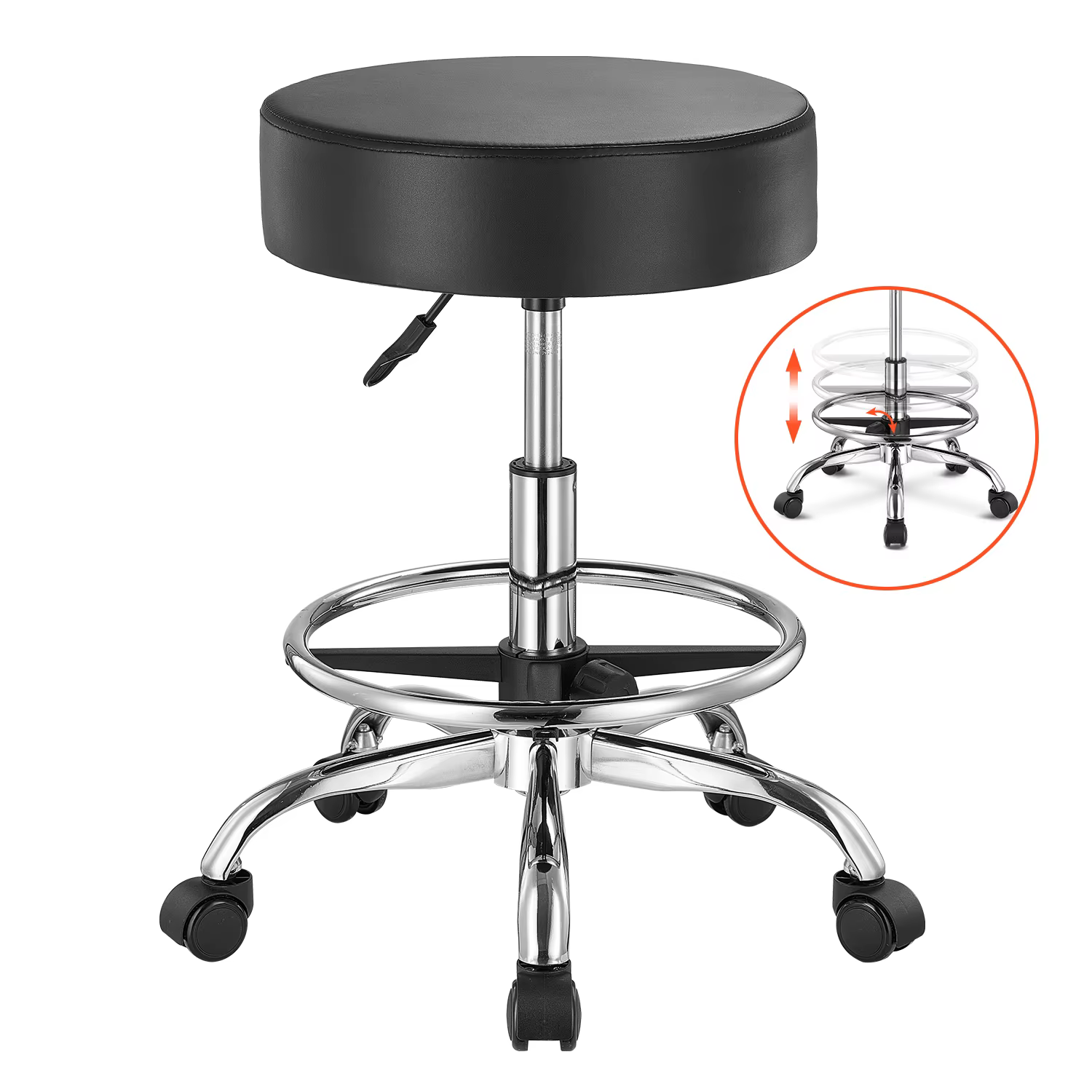SucceBuy Tabouret roulant avec roulettes Capacité de poids de 450 lb Tabouret roulant rond Chaise ré