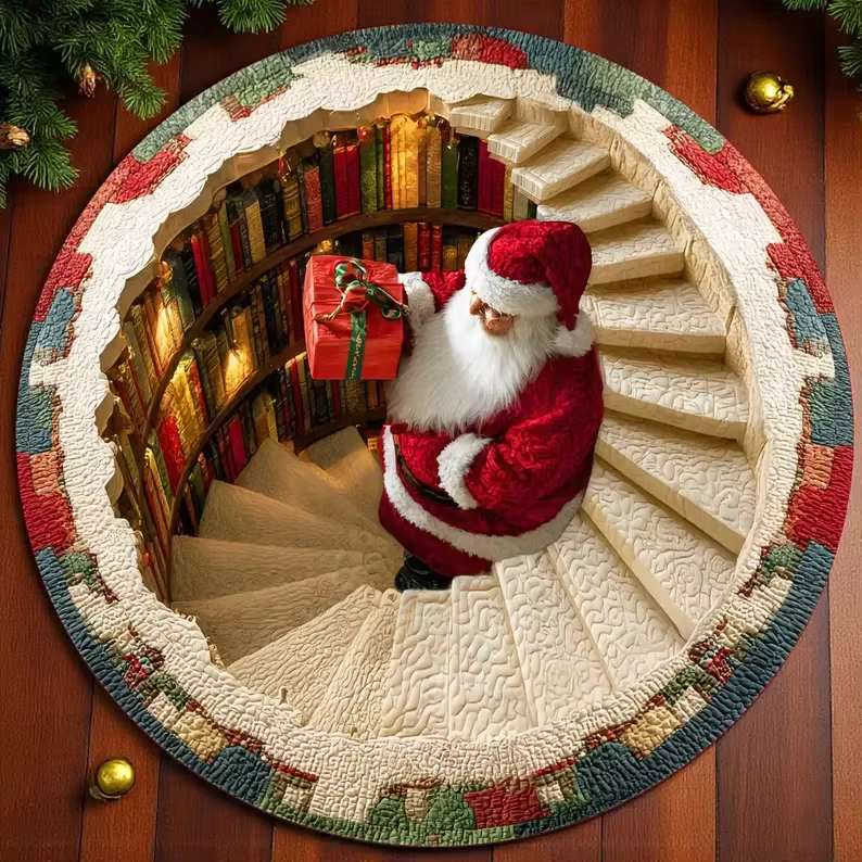 Tapis rond de noël en 3D, effet d'illusion imprimé, décoration de vacances, arbre de noël, salon, dé