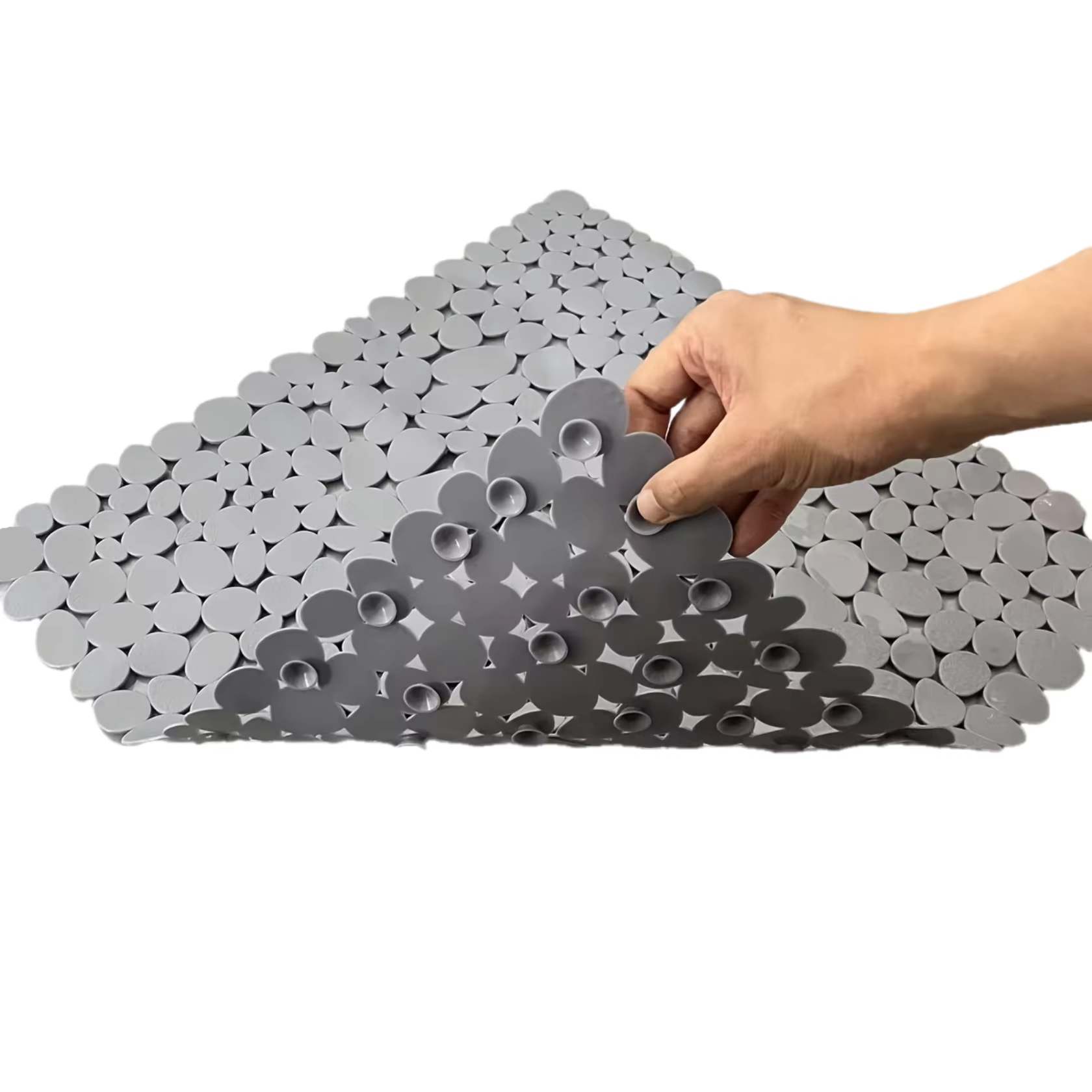 Tapis de douche carré avec ventouses et trous de vidange, tapis de bain antidérapant en PVC 53x52cm