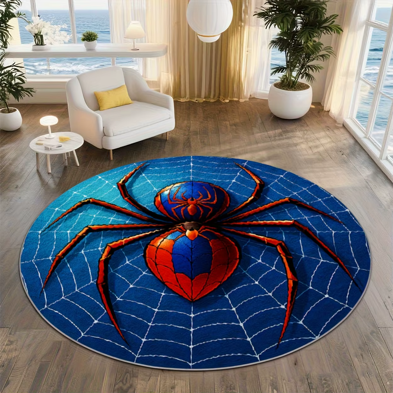 Tapis rond à motif d'araignée, imprimé 2D, tapis de sol circulaire anti-dérapant, lavable, pour salo