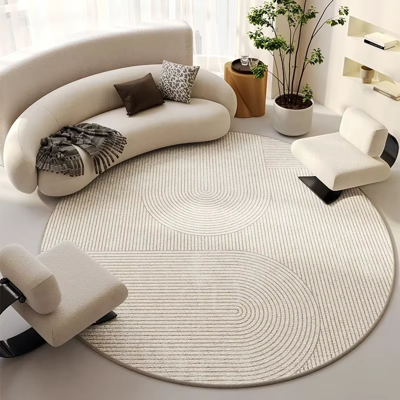 Tapis rond de style beige pour toute la maison, tapis de grande surface, salon, chambre à coucher, l