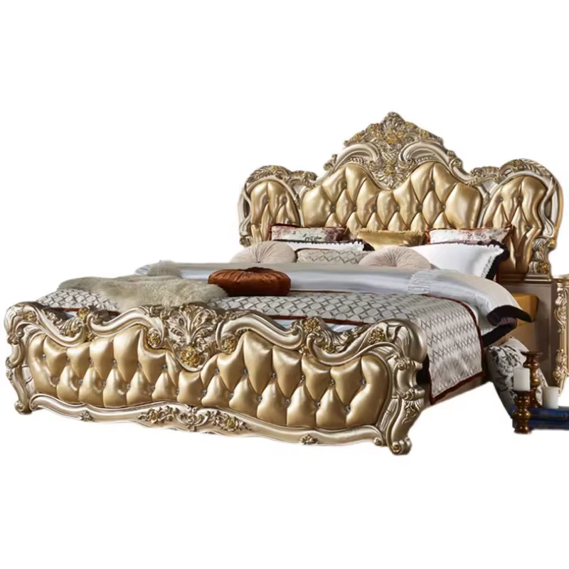 Ensemble de lit double de luxe européen doré, design pour chambre, petit lit double de luxe pour la