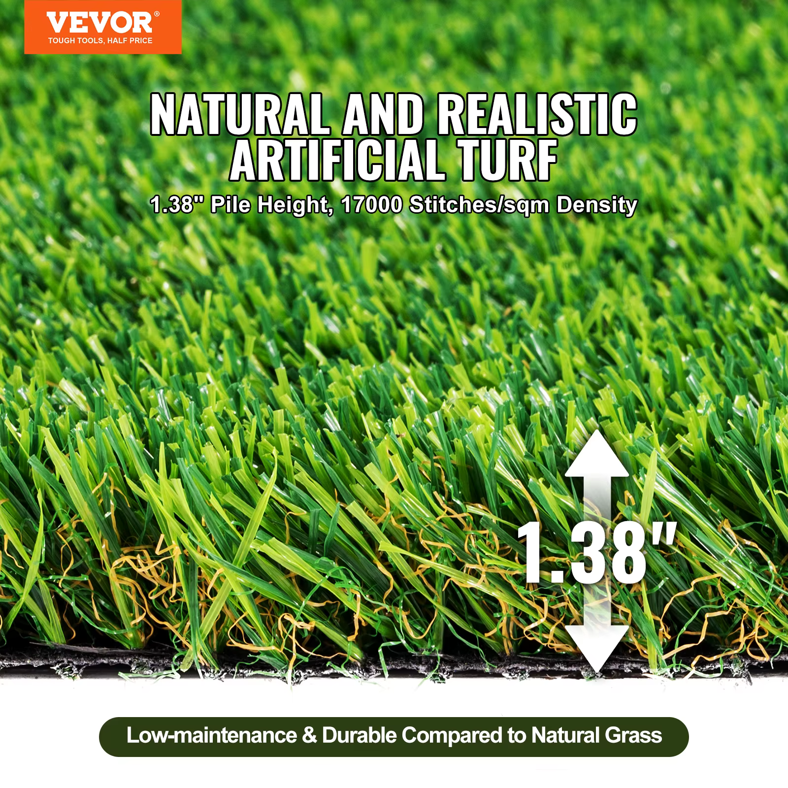 SucceBuy Tapis d'herbe artificielle Gazon vert 1.38/1.57" Faux tapis de porte Décoration extérieure 