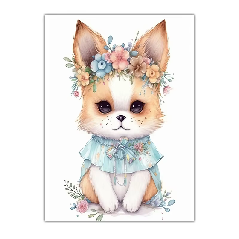 Décoration murale animale pour chambre d'enfant, peinture sur toile mignonne avec fleurs, lion, ours