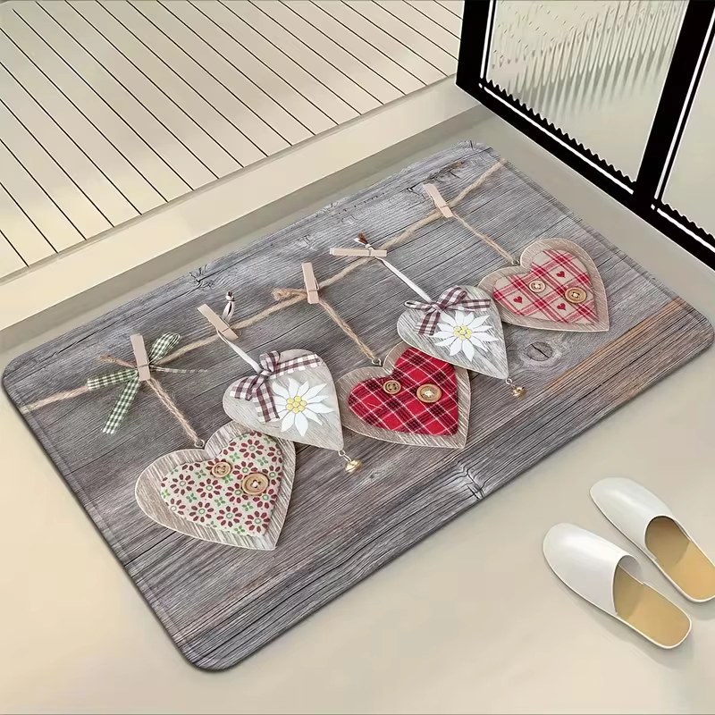 Tapis de cuisine antidérapant en flanelle de Grain de bois de coeur de Style nordique pour le salon 