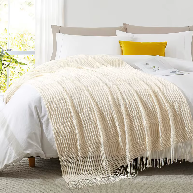 Blanc Boho jeter couvertures texturées grandes couvertures tricotées épais Vintage luxe jeter couvre