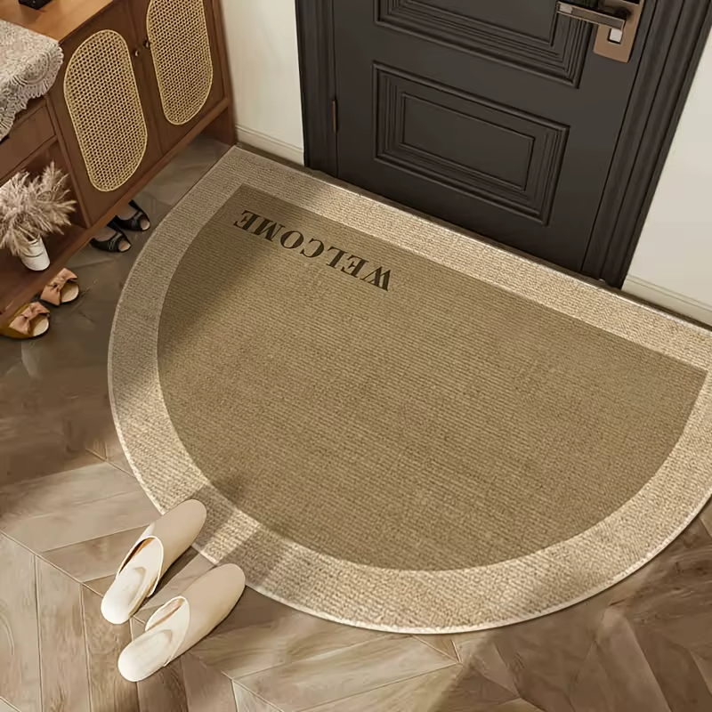 Tapis d'entrée demi-rond beige kaki style Wabi Sabi, décoration d'intérieur, tapis de bienvenue, sty
