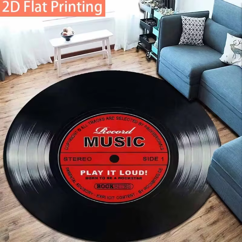 Tapis rond rétro en vinyle pour salle de pratique musicale, tapis doux pour salon, chambre, bureau,