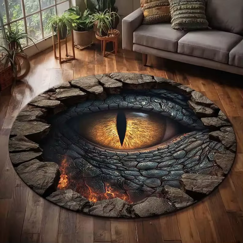 Tapis rond 2D Dragon Eye Cave, décoration fantastique, antidérapant, parfait pour le salon/chambre à