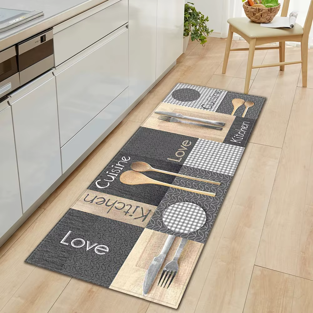 Tapis de sol de cuisine antidérapant, motif vaisselle, décoration intérieure, tapis résistant à l'us