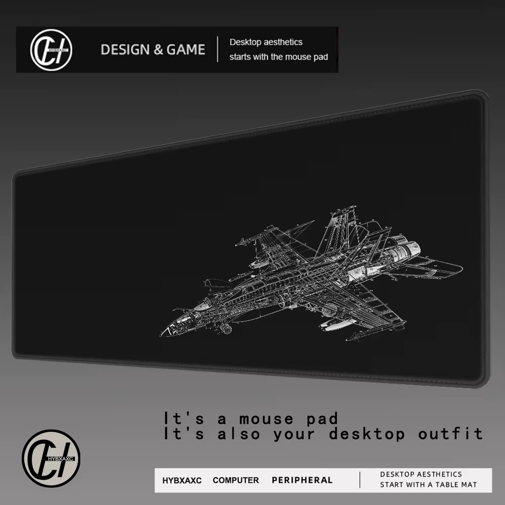 Tapis de souris noir et blanc avec dessin d'avion, tapis de souris de jeu Printon New HD XXL, tapis 