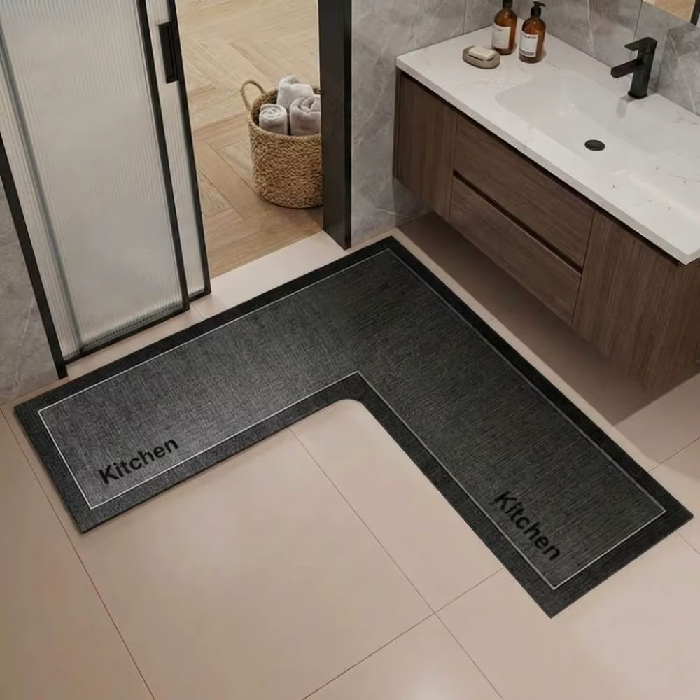 Tapis de cuisine de luxe en forme de L, antidérapant, lavable, résistant aux taches et à l'huile, po