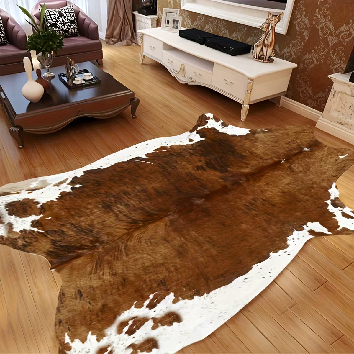 Tapis en peau de vache imprimé vache, Style américain, pour chambre à coucher, salon, Animal mignon