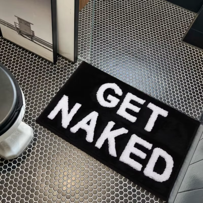 Get Naked Runner – tapis de salle de bain noir et blanc, mignon, Long Get Naked, décor de salle de b
