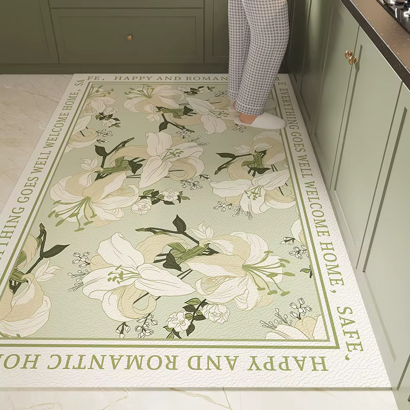 Polymères de sol de cuisine imperméables, tapis en PVC de grande taille, cuir, résistant à l'huile,