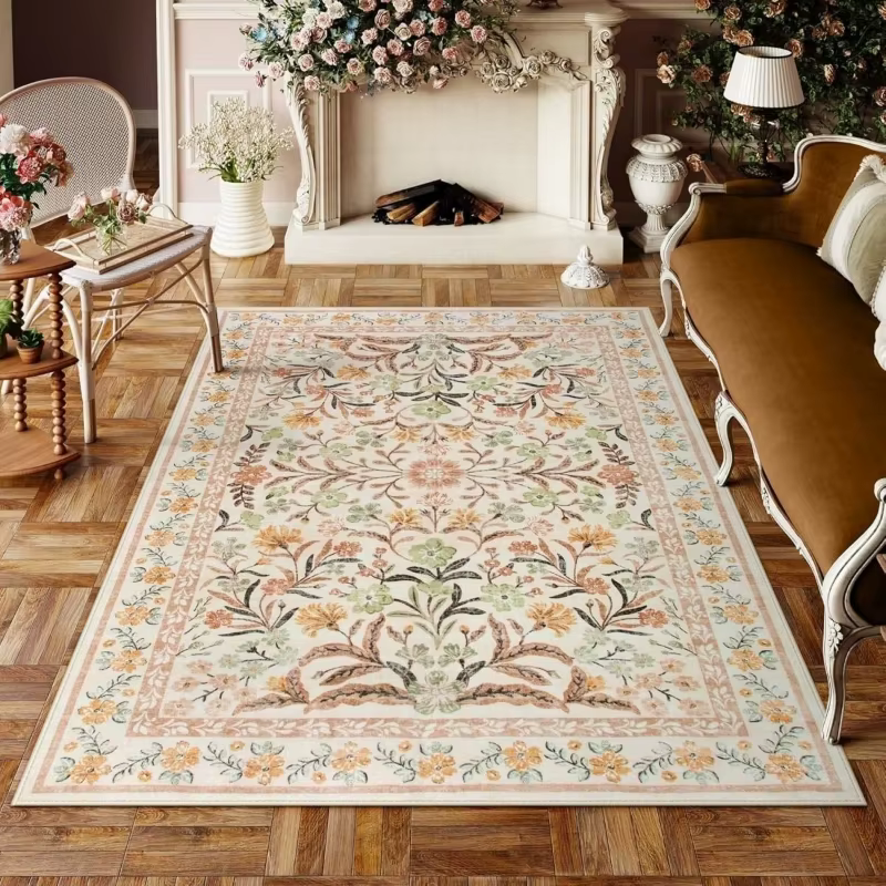 Grand tapis de salon antidérapant, lavable en machine, tapis de chambre à coucher, tapis bohème bleu