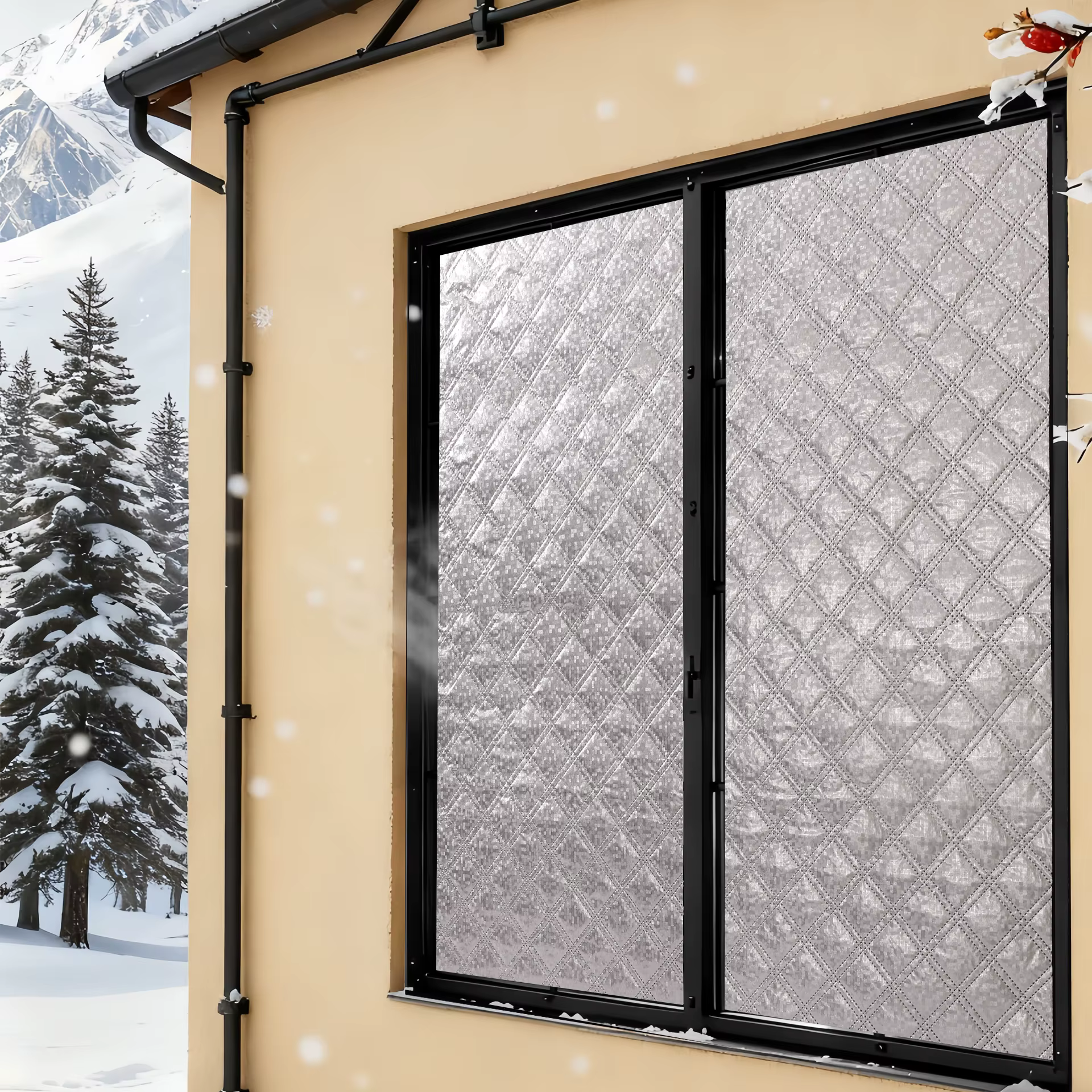 Rideaux thermiques d'hiver avec coton isolant, film isolant pour fenêtre résistant au froid, rideaux