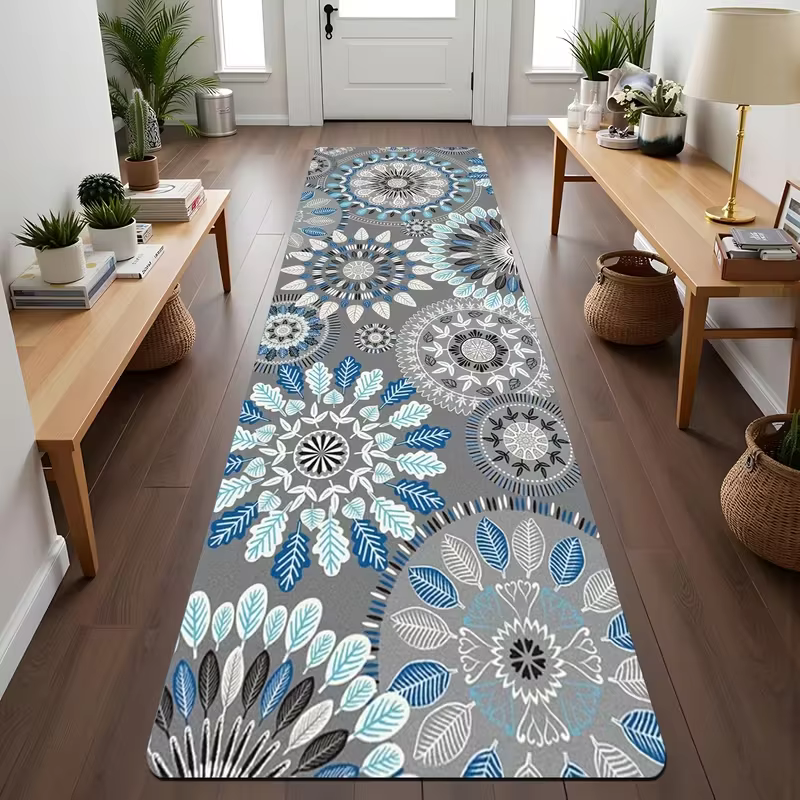 Tapis de couloir bohème à imprimé floral géométrique, design ethnique, doux et antidérapant, pour la